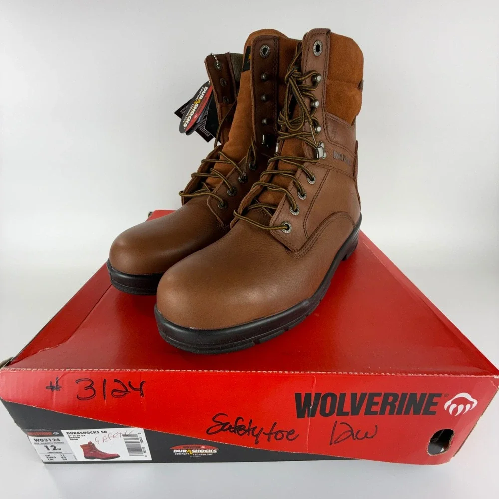 Wolverine Durashocks SR 8 Inch Steel Toe Work Boots Brown Leather W03124 Men 12W